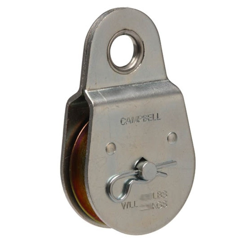Campbell T7550404 Pulley, Single Sheave, 1/2 in Rope, 650 lb Working Load, 3 in Sheave, Zinc