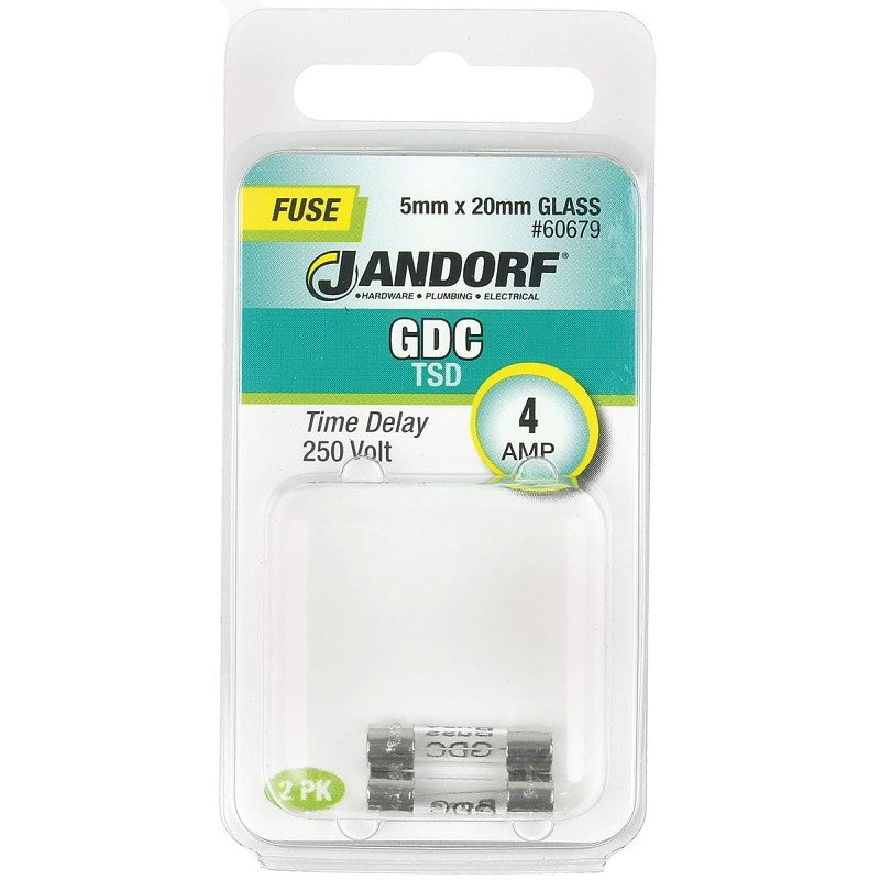 Jandorf 60679 Series Time Delay Fuse, 0.01 Ohm, 4 A, 250 V, 40 A Interrupt, Glass Body