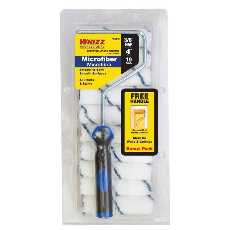 Whizz 25009F Mini Roller Cover, 3/8 in Thick Nap, 10-1/2 in L, Microfiber Cover