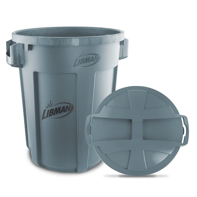Libman 1464 Trash Can, 32 gal Capacity, Polyethylene, Gray, Snap-On Rounded Closure
