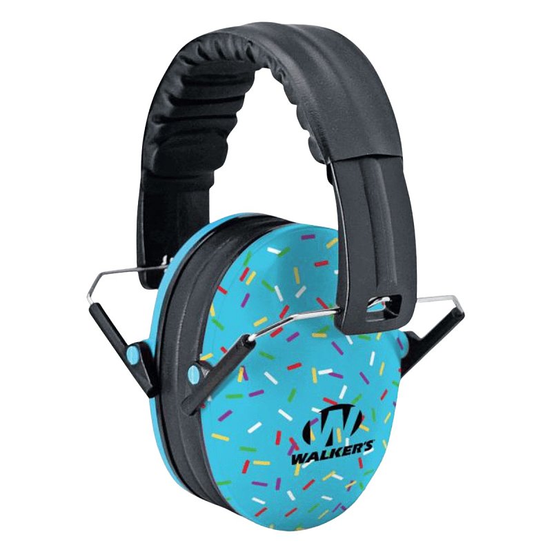 Walker's GWP-FKDM-SPRNKBL Folding Ear Muffs, 23 dB NRR, Padded Headband, Foam, Blue Sprinkles