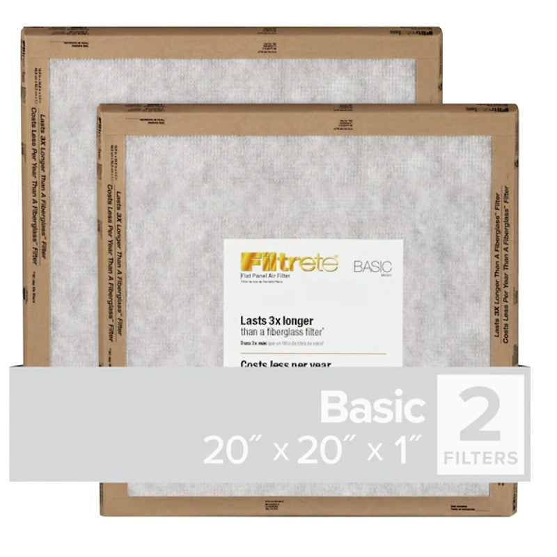 Filtrete FPL02-2PK-24 Air Filter, 20 in L, 20 in W, 2 MERV, For: Air Conditioner, Furnace and HVAC System (Pack of 24)
