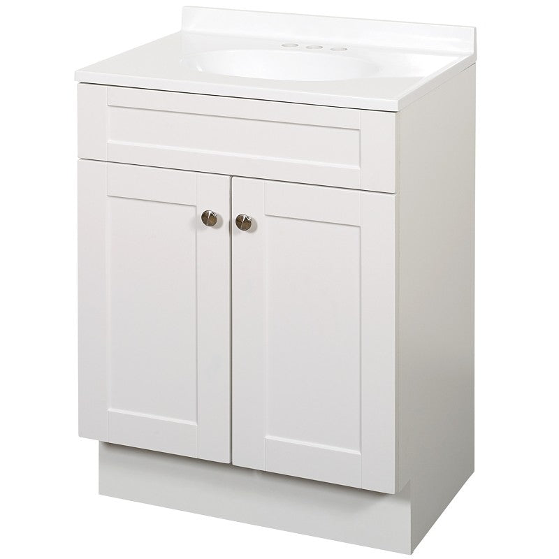 Zenna Home SBC24WW 2-Door Shaker Vanity with Top, 24 in W, 18 in D, 35 in H, Wood, White, Cultured Marble Sink, 1 EA