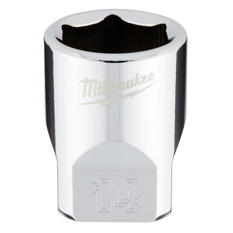 Milwaukee 45-34-9040 Socket, 14 mm Socket, Standard Socket, 4.921 in OAL, 1/4 in Drive, 6-Point, Chrome Vanadium Steel