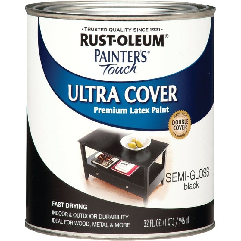 Rust-Oleum 1974502 Enamel Paint, Water, Semi-Gloss, Black, 1 qt, Can, 120 sq-ft Coverage Area