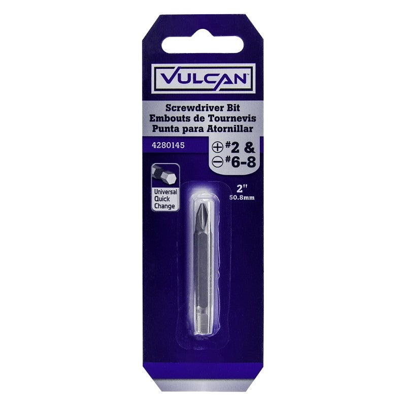 Vulcan 308801OR Double-Ended Screwdriver Bit, Hex Shank, S2 Chrome Molybdenum Steel