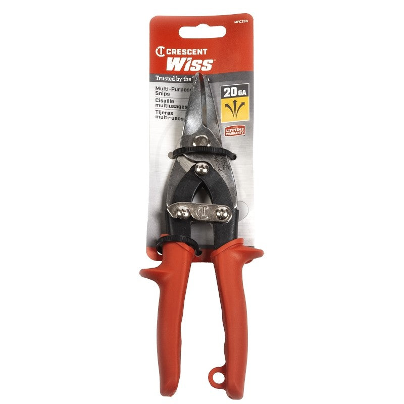 Crescent Wiss MPC3N Utility Snip, 9 in OAL, Straight Cut, Molybdenum Steel Blade, Non-Slip Grip Handle, Red Handle
