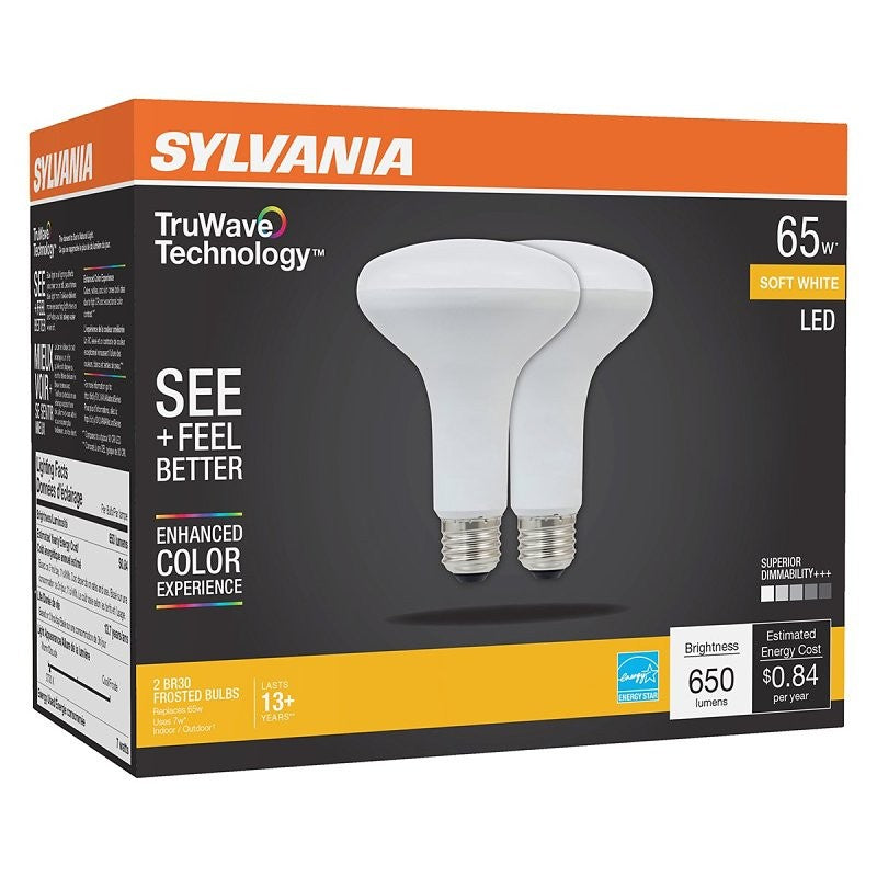 Sylvania 40728 Natural LED Bulb, 120 V, 650 Lumens, 7 W, BR30 Lamp, 65 W Equivalent, E26 Lamp Base, Dimmable