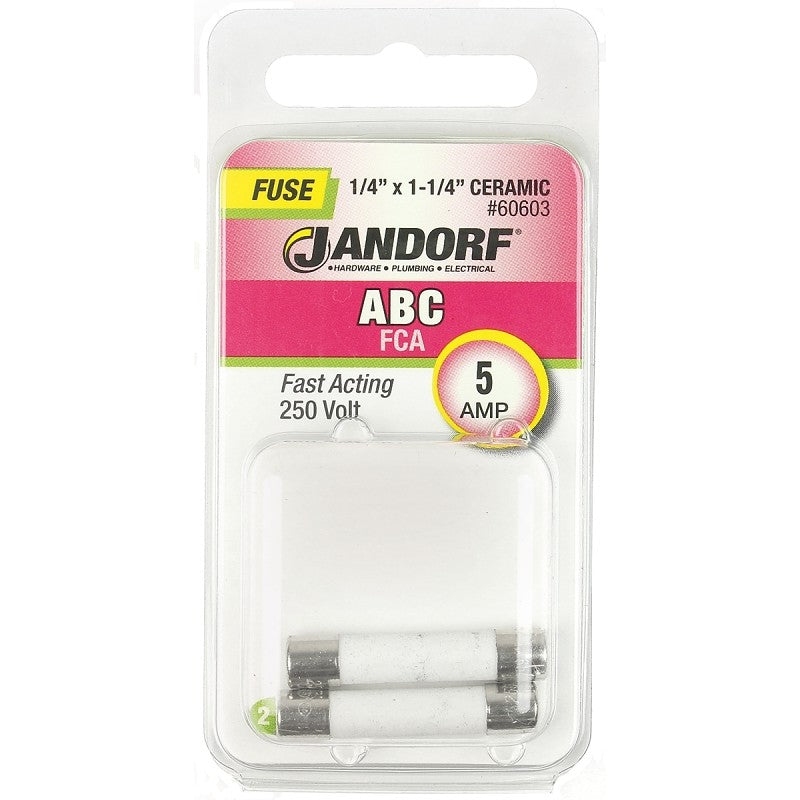 Jandorf 60603 Fast Acting Fuse, 5 A, 250 V, 200 A, 10 kA Interrupt, Ceramic Body
