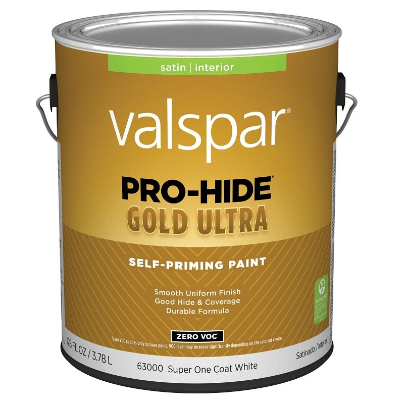 Valspar Pro-Hide Gold Ultra 6300 028.0063000.007 Latex Paint, Acrylic Base, Satin, Super One Coat White, 1 gal (Pack of 4)