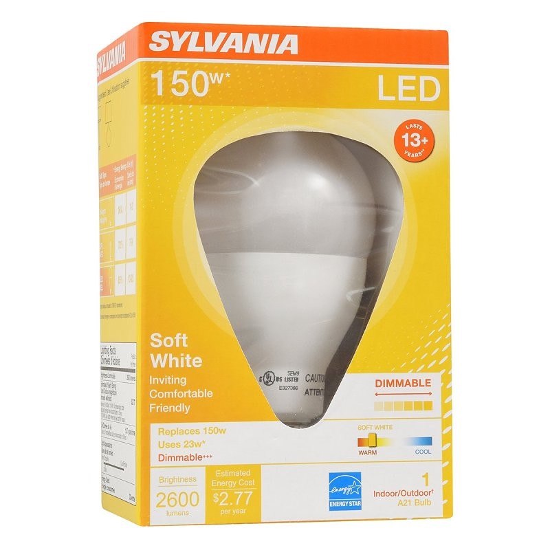 Sylvania 79714 Ultra LED Bulb, 120 V, 2600 Lumens, 23 W, A21 Lamp, 150 W Equivalent, E26 Lamp Base, Dimmable