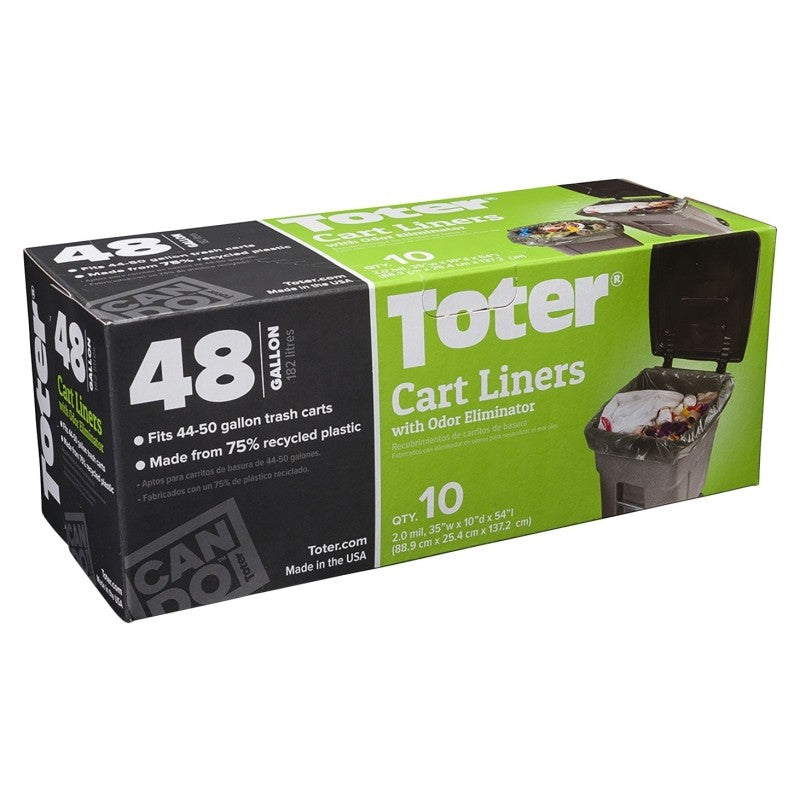 Toter GB048-R8000 Trash Cart Liner, 48 gal Capacity, Plastic, Black (Pack of 8)
