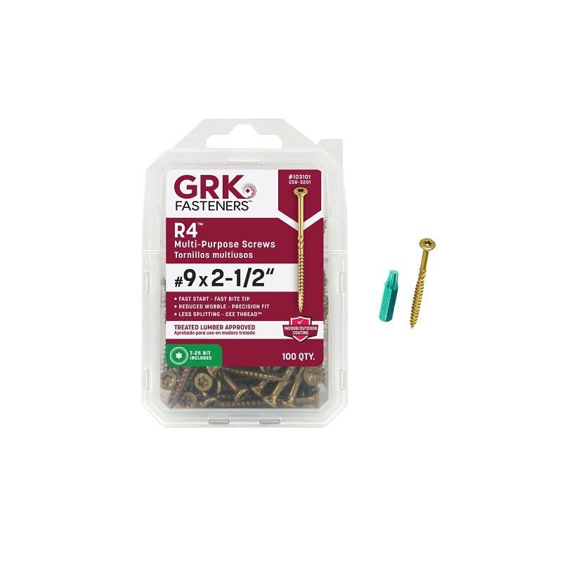 GRK Fasteners R4 103101 Screw, #9 Thread, 2-1/2 in L, W-Cut Thread, Countersunk Head, Star Drive, Steel, Climatek-Coated