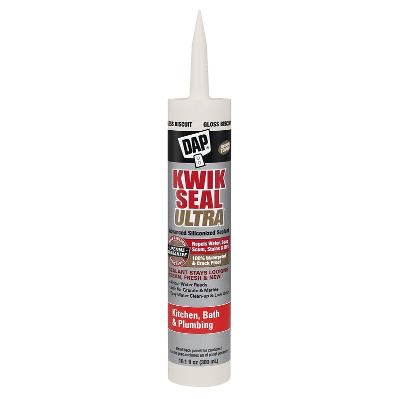 DAP KWIK SEAL ULTRA 18899 Siliconized Sealant, Biscuit, 0 to 150 deg F, 10.1 oz Cartridge (Pack of 12)