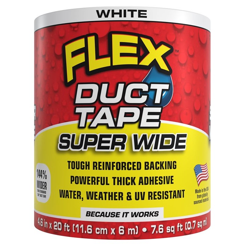 Flex Seal Super Wide DTWHTR4620 Duct Tape, 20 ft L, 4.6 in W, White