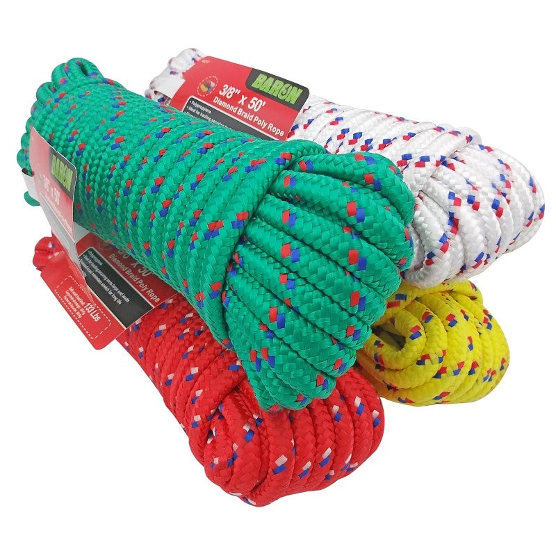 Baron 42217 Rope, 3/8 in Dia, 50 ft L, Polypropylene, Assorted