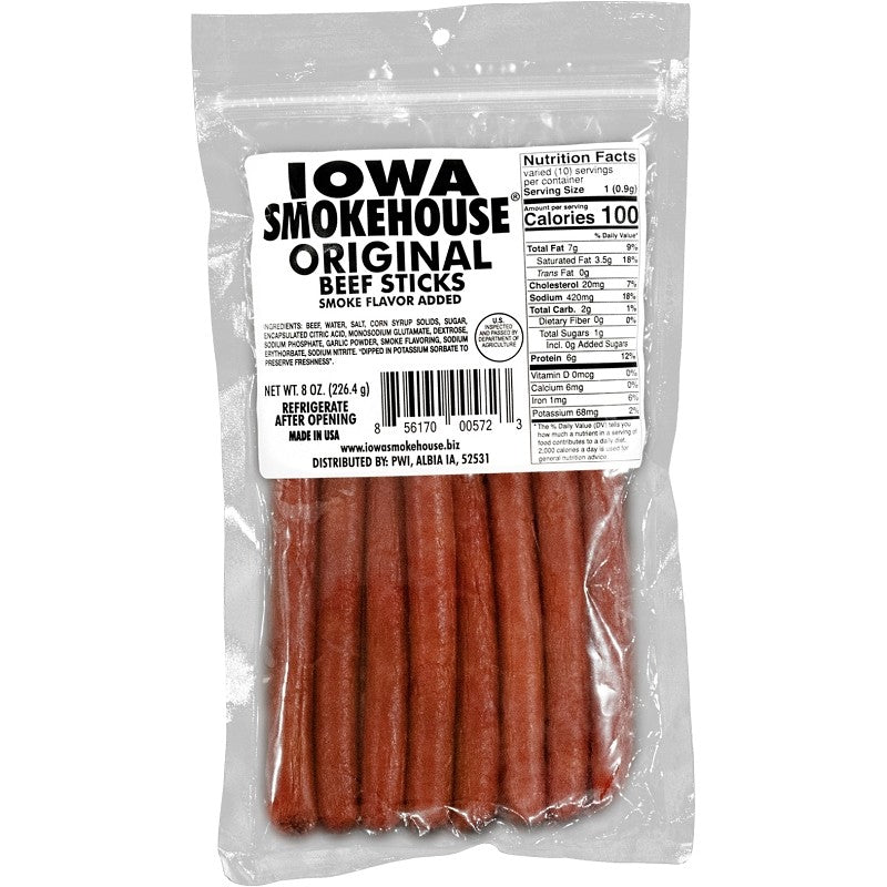 Iowa Smokehouse is-bso12 Beef Snacks, Stick, Original, 8 oz (Pack of 12)
