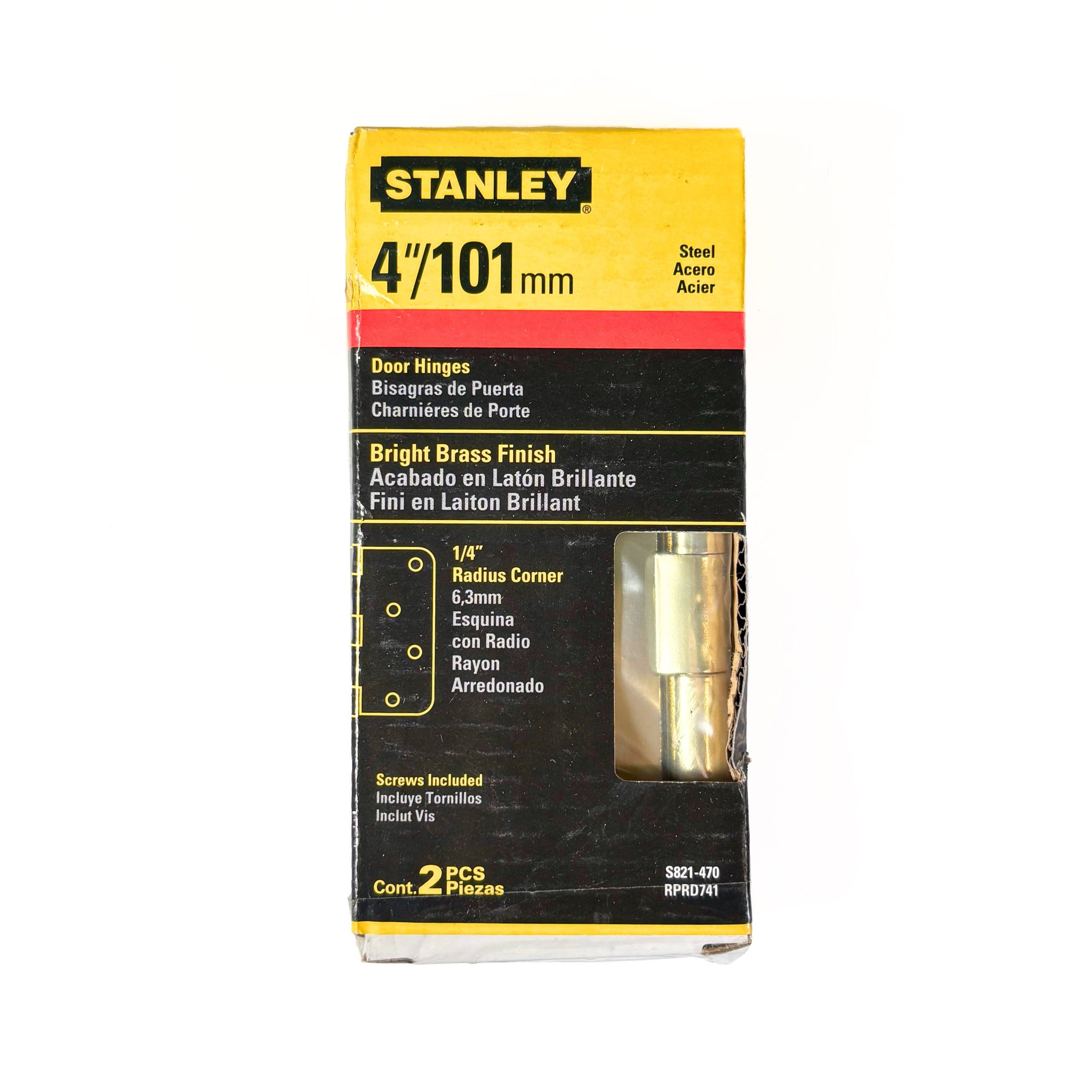 Door Hinges 4 Inch 1/4 Radius Polished Brass 2 Pack