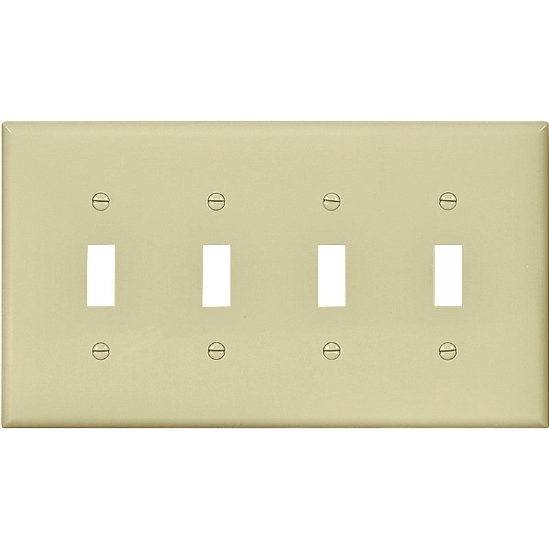 Eaton Wiring Devices PJ4V Wallplate, 4-7/8 in L, 8.56 in W, 4 -Gang, Polycarbonate, Ivory, High-Gloss
