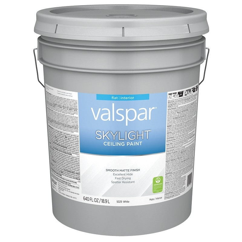 Valspar Skylight 5029 028.0015029.008 Ceiling Paint, Flat, White, 5 gal, Plastic Pail, Latex Base