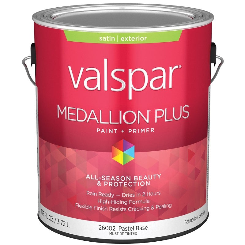 Valspar Medallion Plus 2600 028.0026002.007 Latex Paint, Acrylic Base, Satin Sheen, Pastel Base, 1 gal, Plastic Can (Pack of 4)