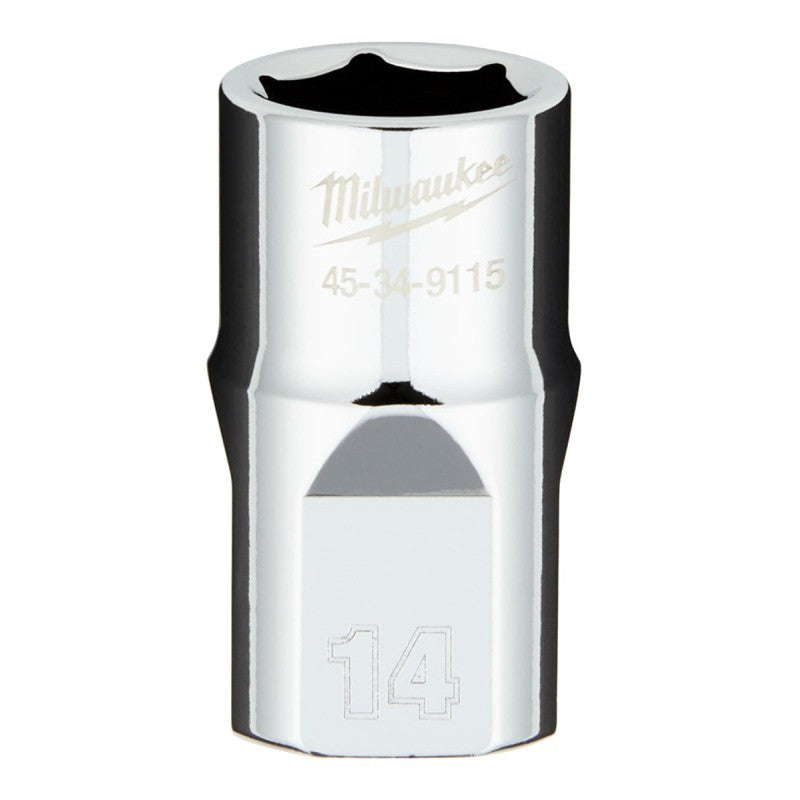 Milwaukee 45-34-9115 Socket, 14 mm Socket, Standard Socket, 1/2 in Drive, 6-Point, Chrome Vanadium Steel, Chrome