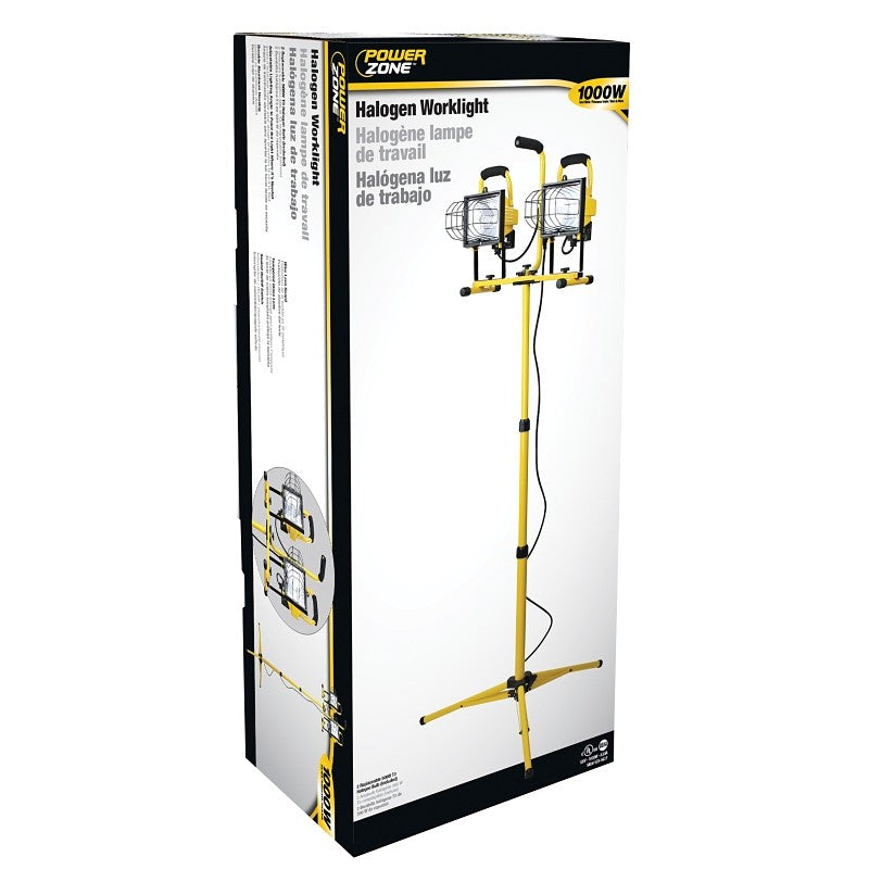 PowerZone ORHLT500X2 Work Light, 120 V, 1000 W (500 W Per Lamp), 2-Lamp, Halogen Lamp, 8000 Lumens, Yellow