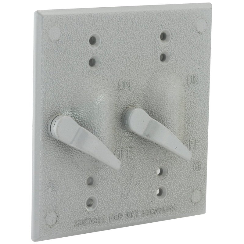 Hubbell 5124-0 Two-Toggle Cover, 4-17/32 in L, 4-17/32 in W, Aluminum, Gray, Powder-Coated