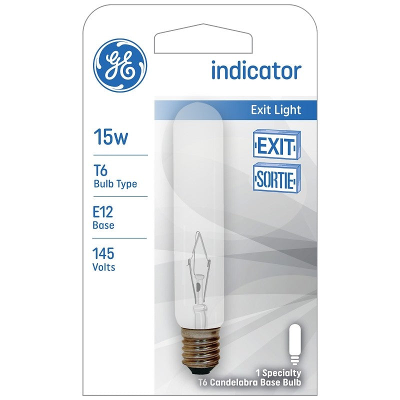 GE 22114 Appliance Light Bulb, 15 W, T6 Lamp, E12 Candelabra Lamp Base, 100 Lumens, 2500 K Color Temp (Pack of 6)