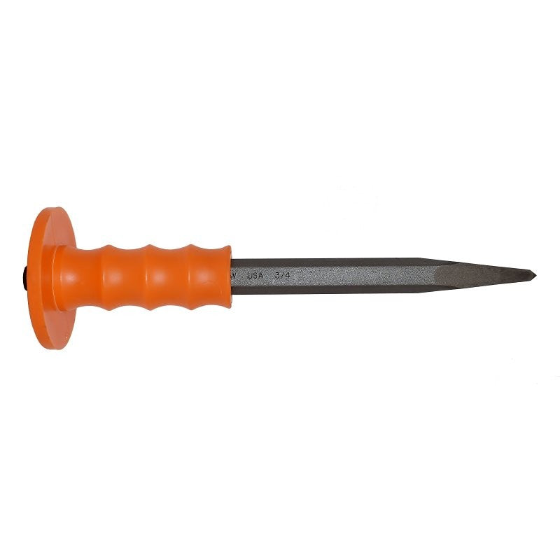 Mayhew 80205 Handguarded Bullpoint Chisel, 5/16 in Tip, 12 in OAL, Steel Blade