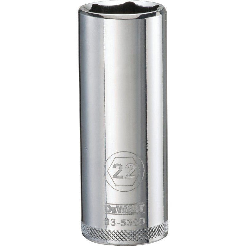 DEWALT DWMT93536OSP Drive Socket, 22 mm Socket, Deep Socket, 3-1/8 in OAL, 1/2 in Drive, 6-Point, Vanadium Steel