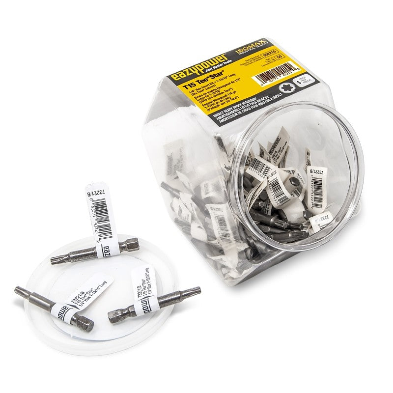 Isomax TeeStar 002215 Power Bit, T15 Drive, Torx Drive, 1/4 in Shank, Hex Shank, 2 in L