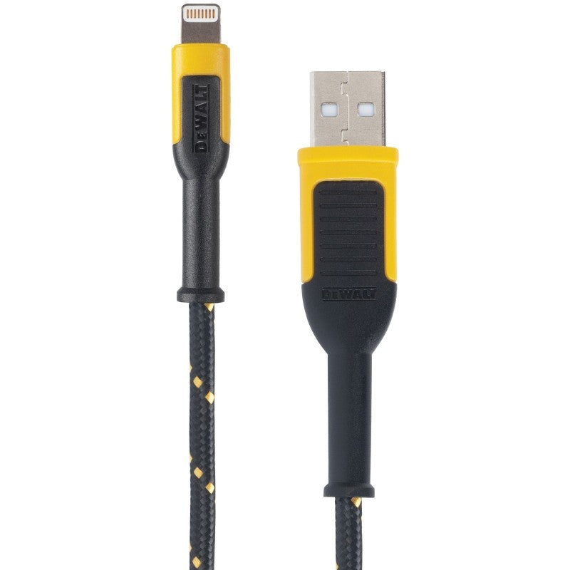 DEWALT 131 1326 DW2 Charger Cable, iOS, USB, Kevlar Fiber Sheath, Black/Yellow Sheath, 10 ft L