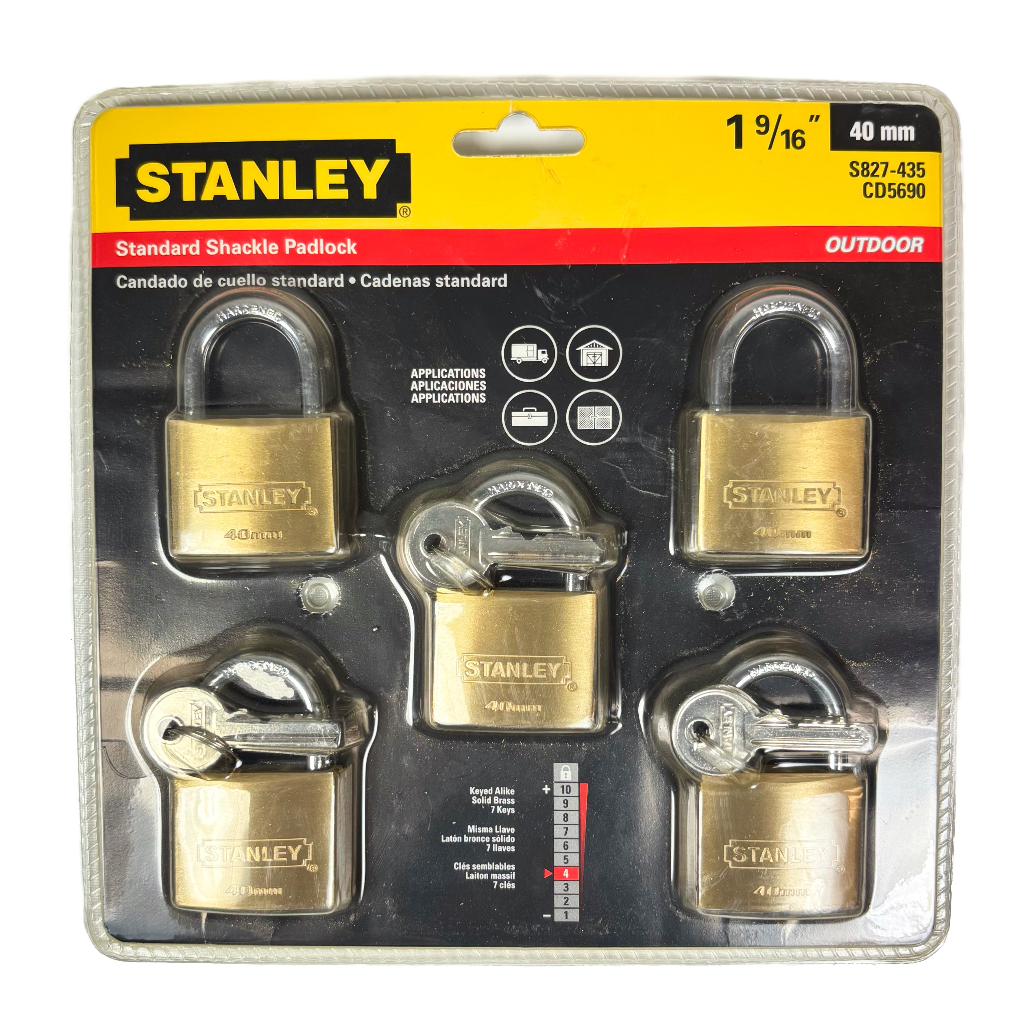 Outdoor Padlocks 1-9/16 Inch 40MM Cast Brass Body Hardened Steel Shackle 5 Pack (POS)