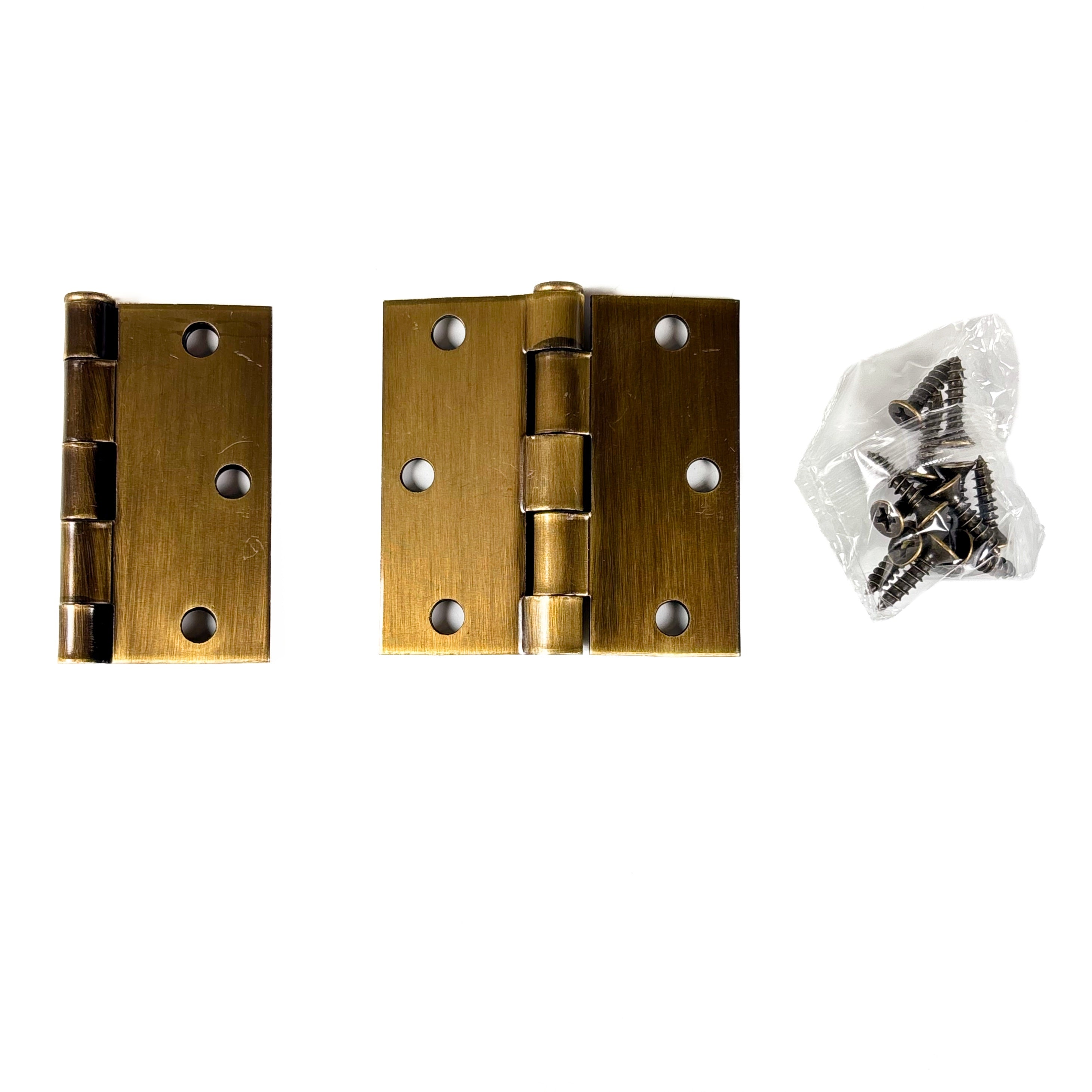 Door Hinges 3 Inch Square Corner Antique Brass 2 Pack (POS)