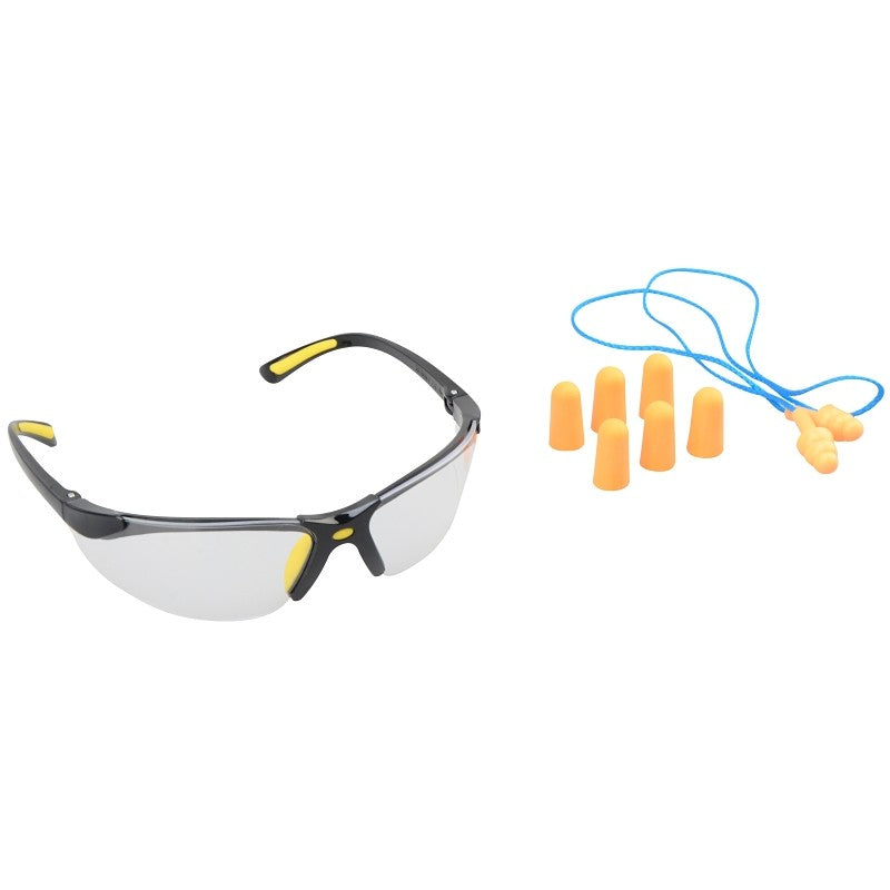 Diamondback 541839 Ear Plugs and Safety Glasses Combo, Unisex, 3.5 x 1.6 in Lens, PC Lens, Half Frame, Black