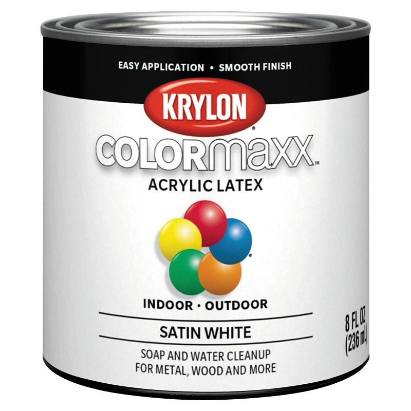 Krylon K05615007 Paint, Satin, White, 8 oz, 25 sq-ft Coverage Area