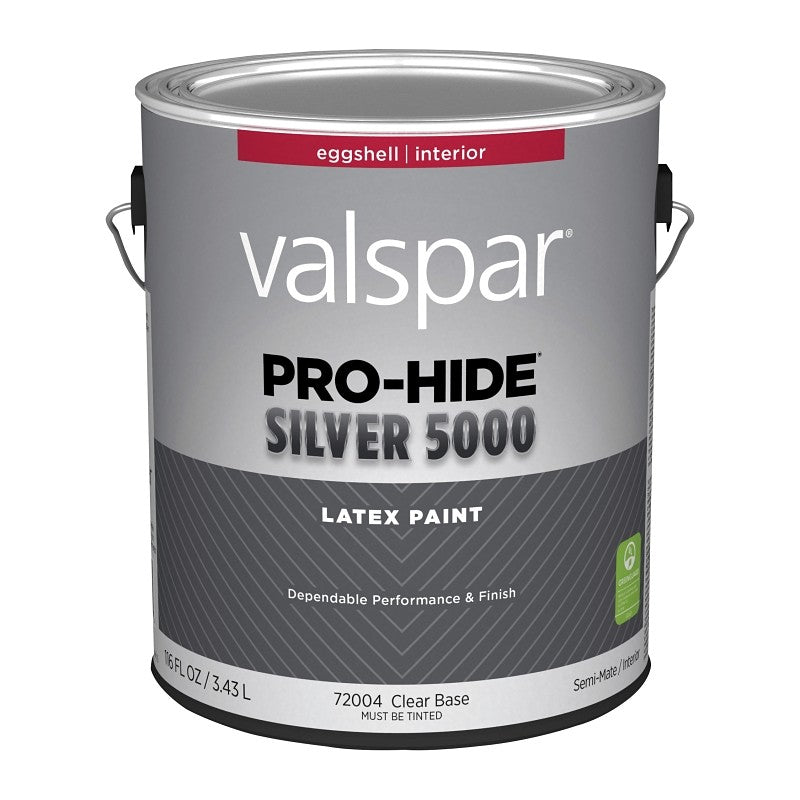 Valspar Pro-Hide 028.0072004.007 Silver 5000 Interior Paint, Water Base, Eggshell Sheen, Clear, 1 gal, Metal Pail (Pack of 4)