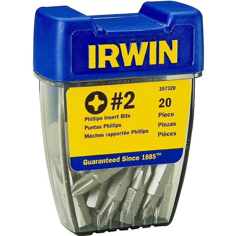 Irwin Pro-Pak 357320 Insert Bit, #2 Drive, Phillips Drive, 1/4 in Shank, Hex Shank, 1 in L, High-Grade S2 Tool Steel