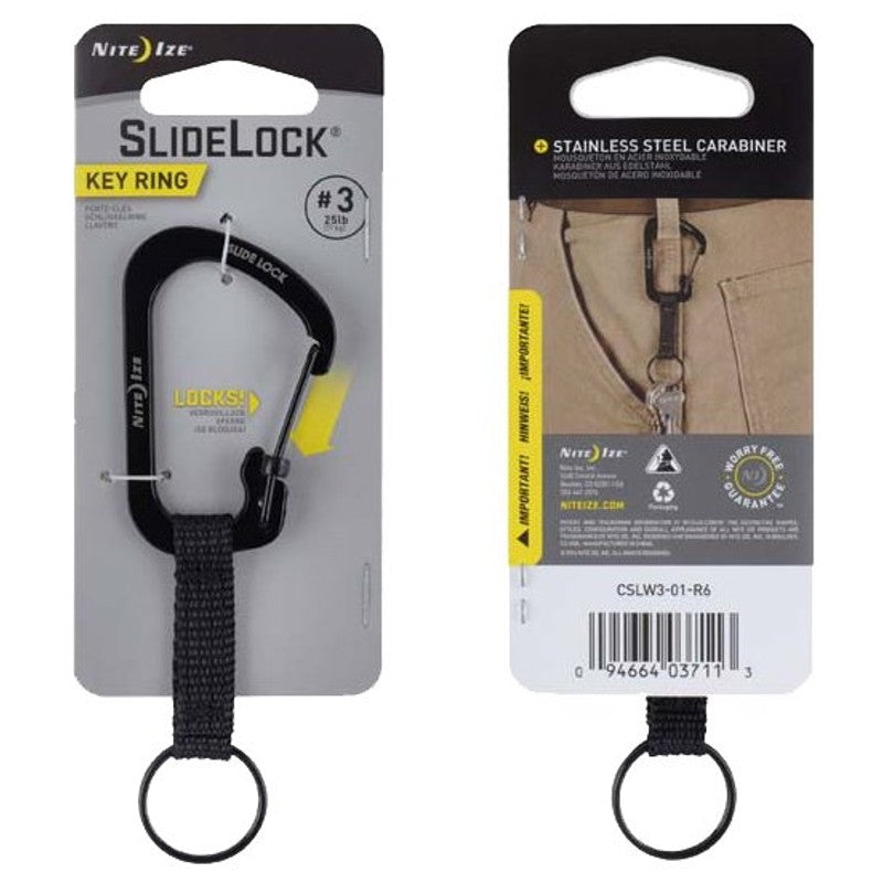 Nite Ize SlideLock CSLW3-01-R6 Key Carabiner, 1-1/2 in OAL, Stainless Steel, Black