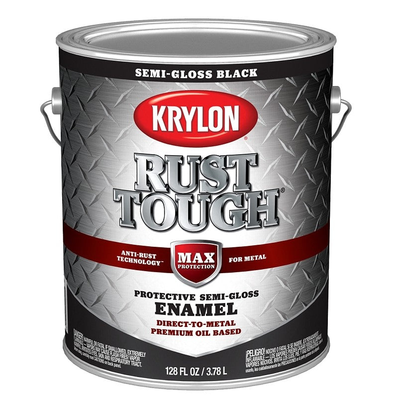 Krylon Rust Tough K09735008 Rust Preventative Paint, Semi-Gloss, Black, 1 gal, 400 sq-ft/gal Coverage Area (Pack of 4)