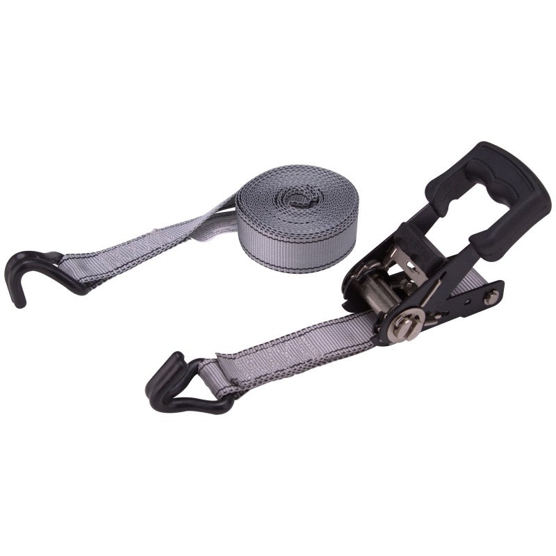 ProSource FH64059 Tie-Down, 1-1/4 in W, 16 ft L, Gray, J-Hook End Fitting, Steel End Fitting