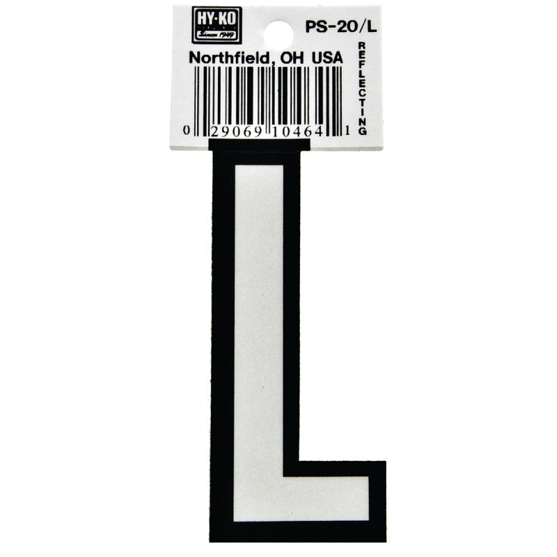 Hy-Ko PS-20/L Reflective Letter, Character: L, 3-1/4 in H Character, Black/White Character, Vinyl (Pack of 10)