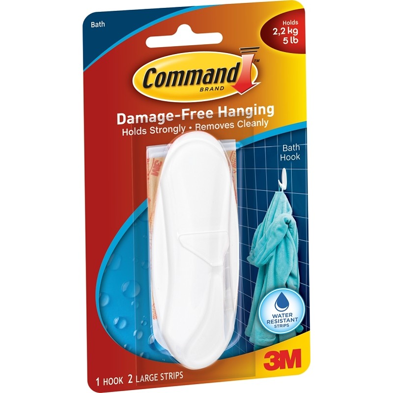 Command 17083B Designer Hook, 4-1/8 in L x 1-1/2 in W x 1-1/2 in H Dimensions, 3/4 in Opening, 5 lb, 1-Hook, Plastic