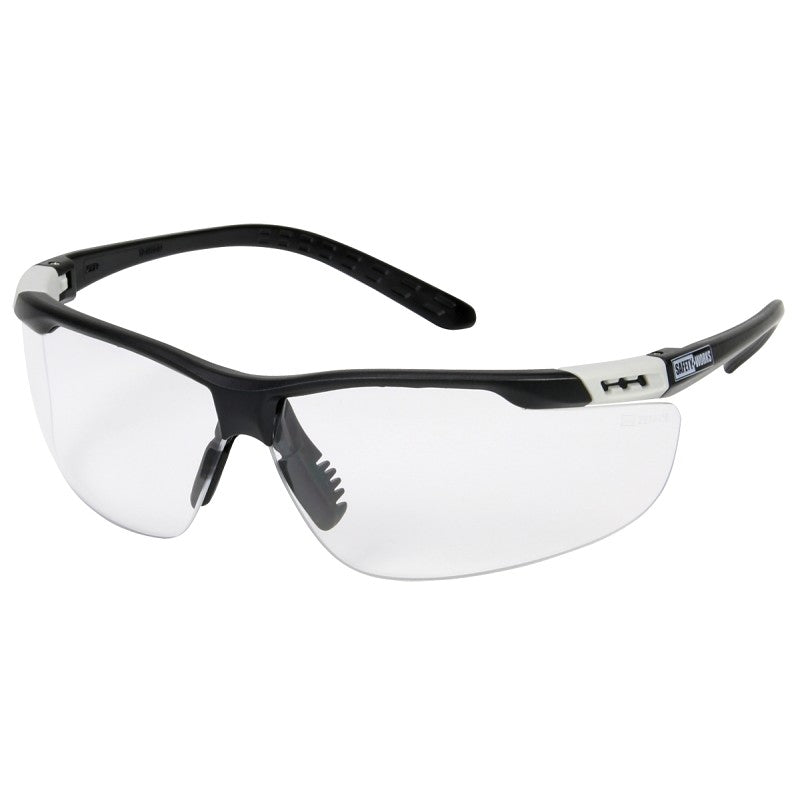 Safety Works SWX00255 Safety Glasses, Clear Lens, Black Frame, Anti-Fog Lens, Width Adjustable, Semi-Rimless Frame