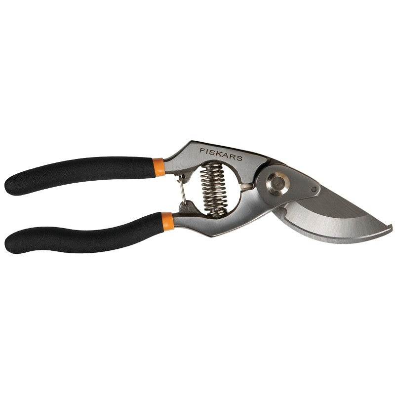Fiskars 92756965J Pruning Shear, 3/4 in Cutting Capacity, Steel Blade, Bypass Blade, Comfort-Grip Handle
