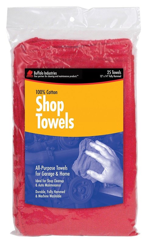 Buffalo 62013C Shop Towel, Red, 25, 14 in L, 14 in W, Cotton