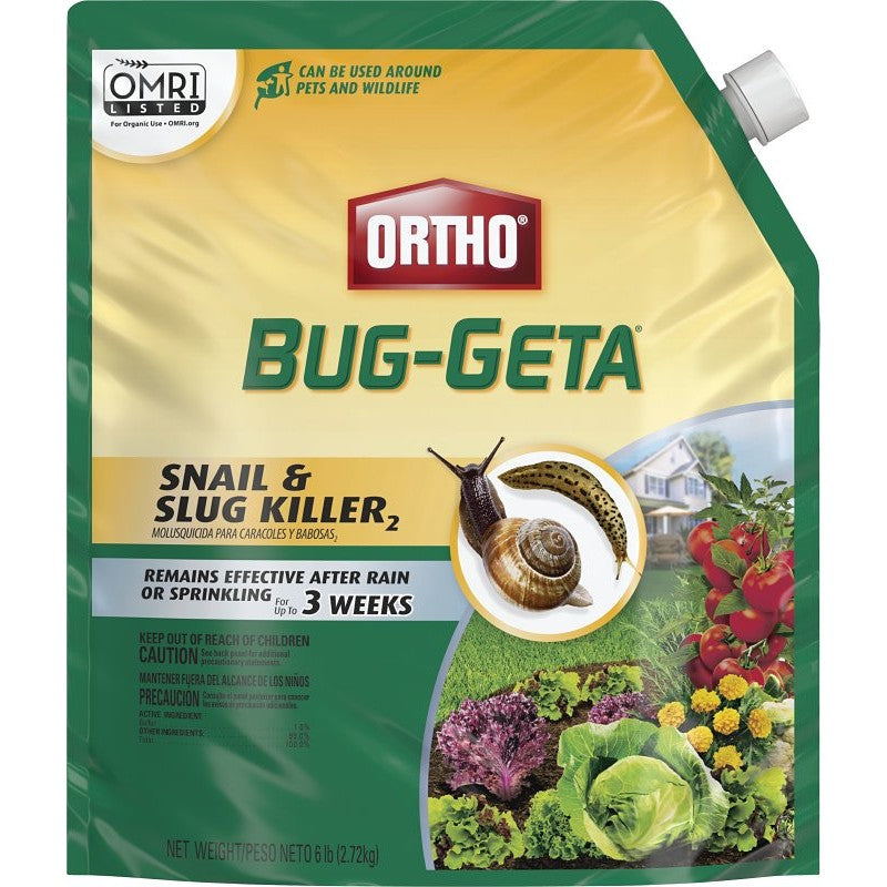 Ortho Bug-Geta 0475610 Snail and Slug Killer, Granular, Ornamental, Vegetable Gardens, 6 lb Bag
