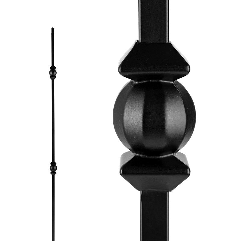 Nuvo Iron SQI2BS Double Ball and Sphere Stair Baluster, 44 in H, 1/2 in W, Square, Steel, Black