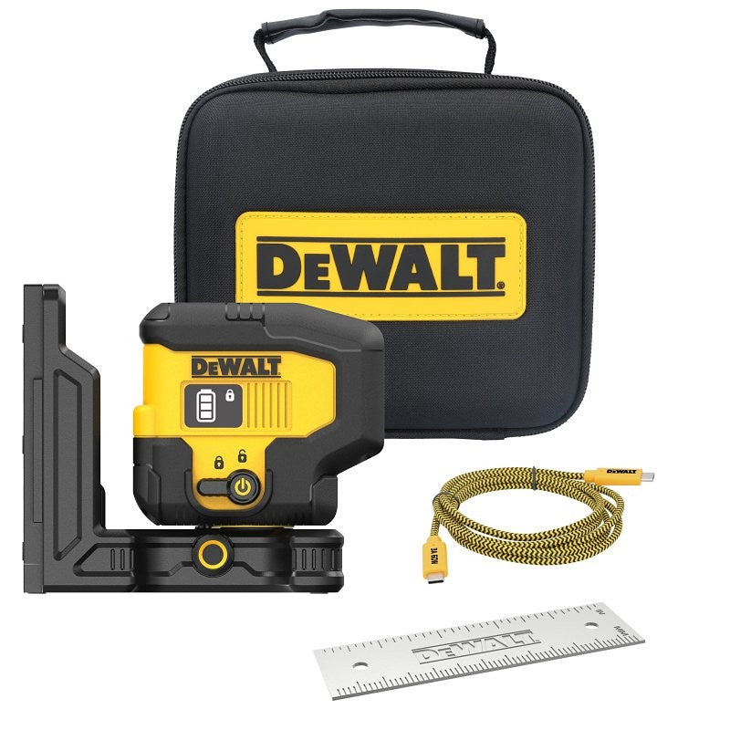 DEWALT DW085LR Spot Laser, 100 ft, +/-1/8 in Accuracy, 5-Beam, 5-Dot, Red Laser